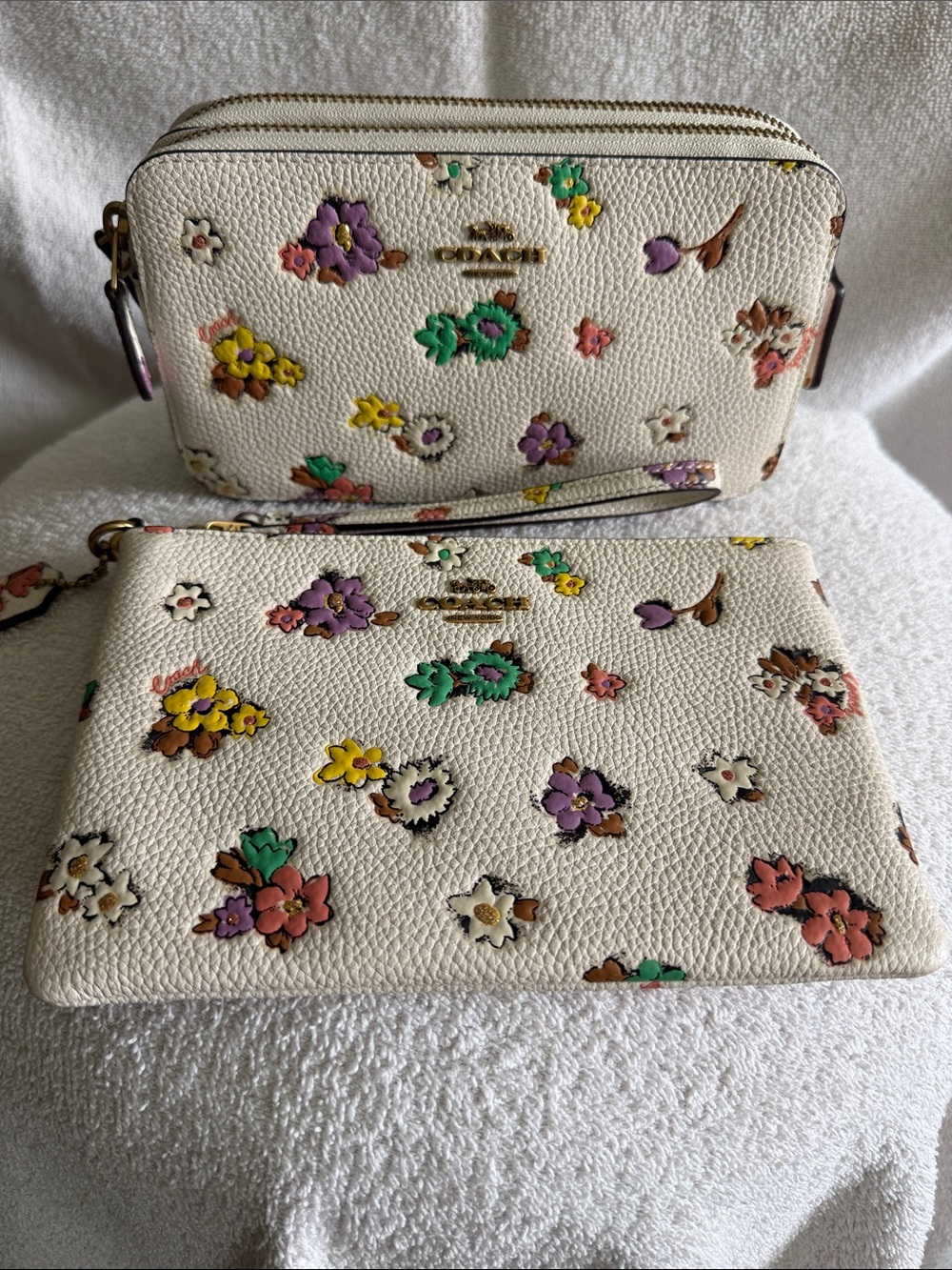 Coach White Floral Embossed Crossbody and Wristlet Set